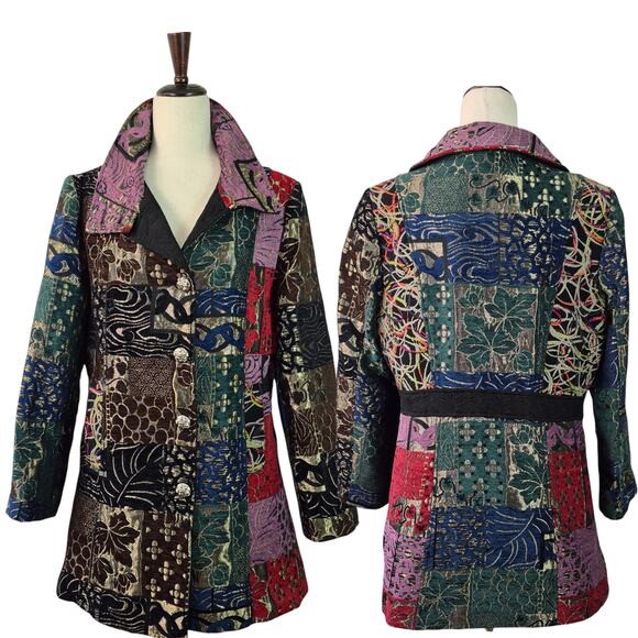 Zashi Vintage Purple Blue Red Metallic Tapestry BOHO Jacket Blazer Coat Medium - Picture 1 of 3